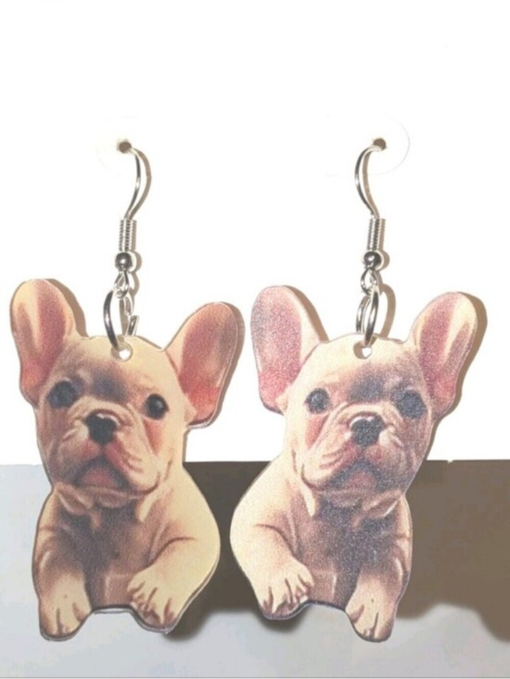 French Bulldog Puppy Dangle Earrings - Beige/Tan For Adults and Kids